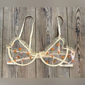 Bed of Roses Sheer Mesh Underwire Bra Orange Embroidery Size L